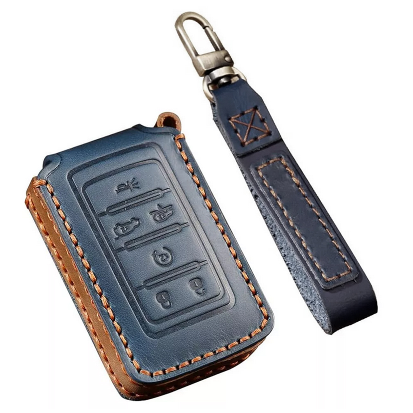 thumbnail image 2 of Leather Car Key Cover Case For Jeep Grand Cherokee Wagoneer - 5 Button, With Remote Start. New! 2 of 6